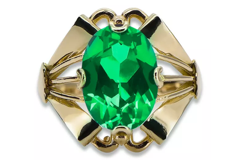 14K жълто злато Смарагд Пръстен Винтидж бижута vrc015y